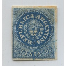 ARGENTINA 1862 GJ 09 ESCUDITO de 15 Cts. ESTAMPILLA CON FRESCO COLOR, MUY LINDO EJEMPLAR U$ 245